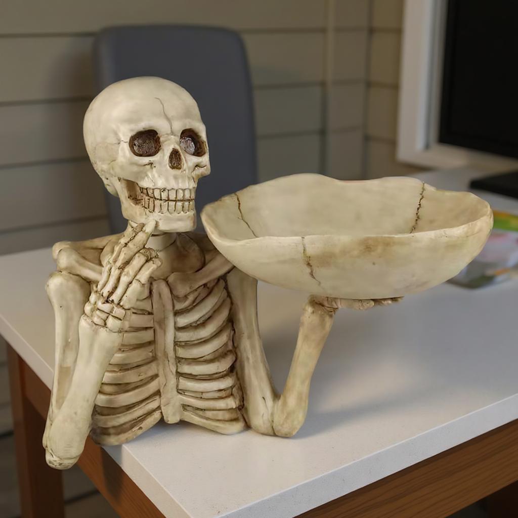 Halloween Candy Dish Skull Bowl Candy Box Resin Skeleton Candy Dishes Snack Tray Innovative Tabletop Storage Box for Decoration