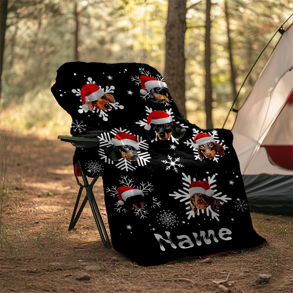 Christmas Dogs Wearing Santa Hats Personalized Outdoor Blanket Personalized Name Durable Comfort Throw For Picnics Outdoor Travel And Camping Sofa