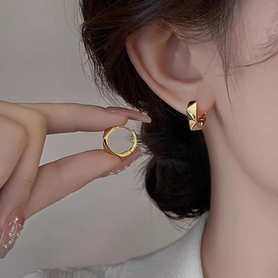 Gold Irregular Earrings Prismatic Simple Plain Ring Earrings Design Temperament Earrings Earrings