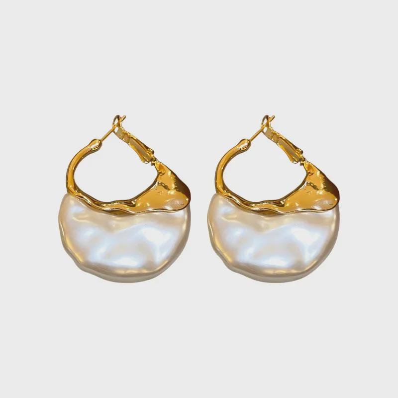 Cercei cu perle metalice geometrice franceze - Design simplu argintiu de ultimă generație pentru femei