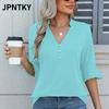 JPNTKY Women's Fashion Casual Solid Color Print 1/2 Sleeves V Neck Blouses & Shirts