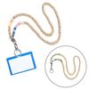 Stylish Beaded Lanyard ID Badge Holder with Lobster Clasp Keyring Natural Wood Beads Work Card Lanyard