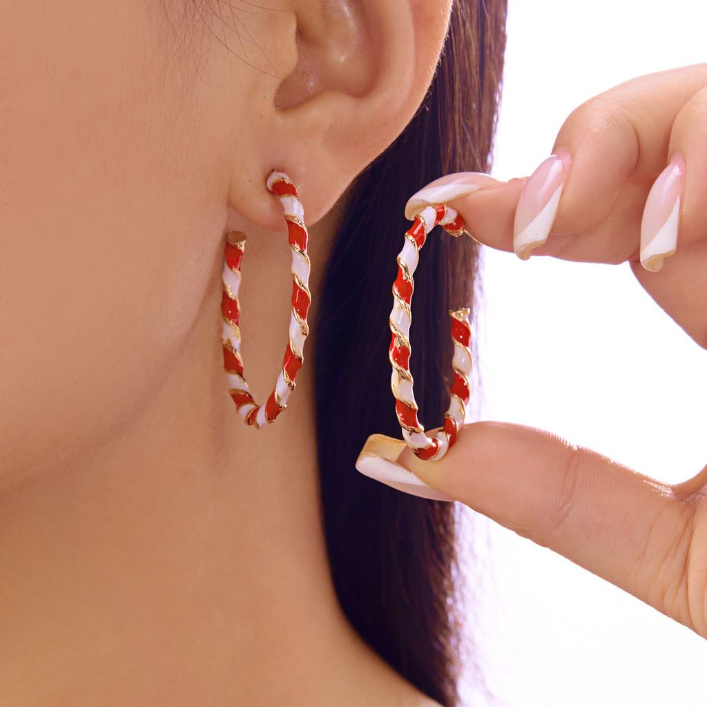 Minimalist Alloy Festive Earrings With Twisted Design And Christmas Elements For Women
