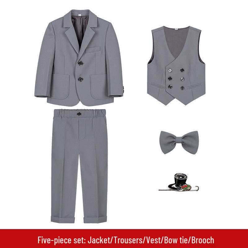 Boys' Solid Color Tuxedo Suit - Spring/Autumn British Style Blazer and Piano Performance Set