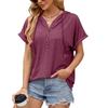 Women's Hooded Short Sleeve Button Placket Loose Fit Urban Casual T Shirt Hoodie Top
