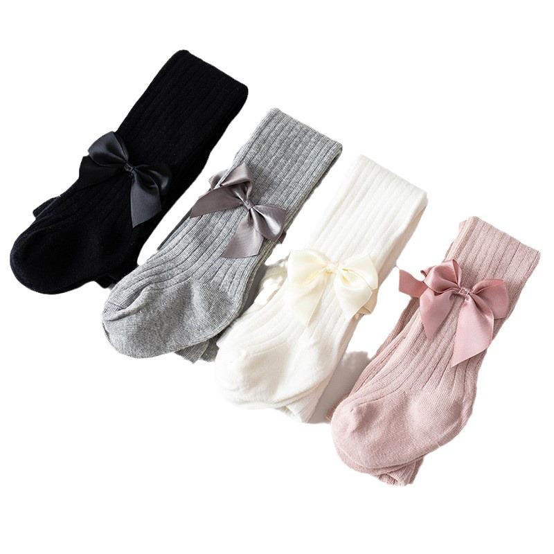 White Knit Girls' Leggings & Tights Set with Bow - Baby Bodysuit, Base Layer, Socks for Spring & Autumn