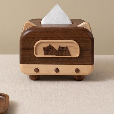 Cutie de șervețele din lemn masiv pentru pisoi creativ, drăguț pentru casă, sufragerie, suport pentru șervețele, stil ulei de lapte, de înaltă frumusețe, cutie de șervețele din lemn, suport pentru cutii de șervețele