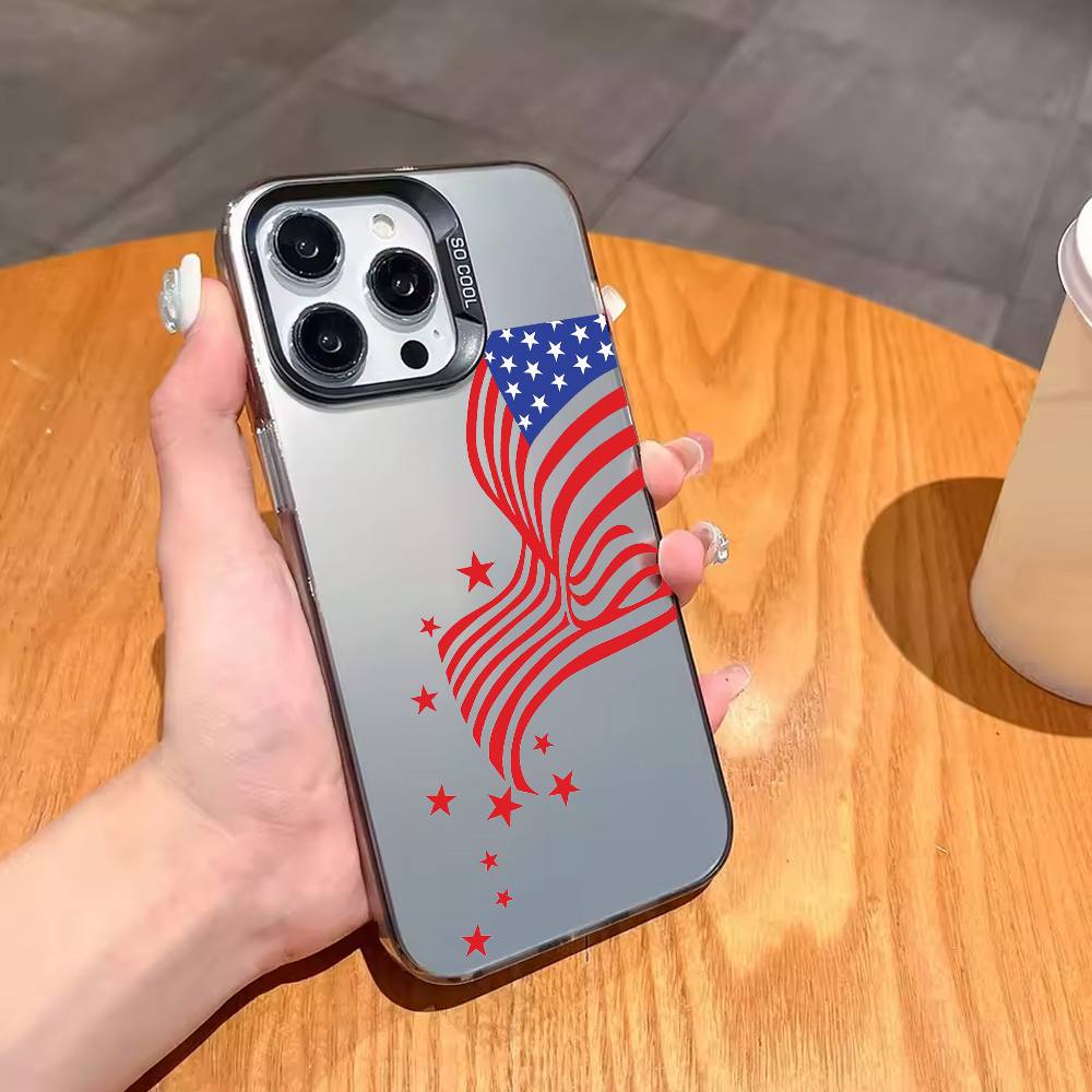 A-American F-Flag Phone Case For iPhone17,16,15,14,13,12,11 Plus,Pro Max Candy Silver Plated Inside Cover