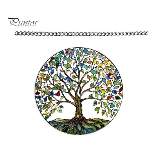 Indoor Outdoor Suncatcher Tree of Life Round Hanging Sign, Stained Glass Acrylic Sign Decoration, Window Wall Ornament for Sun Resistant