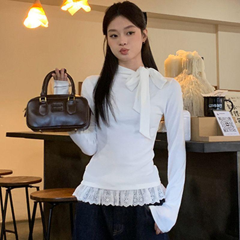 Autumn/Winter Pure Desire Spicy Lace Long Sleeve Women's Slimming Top