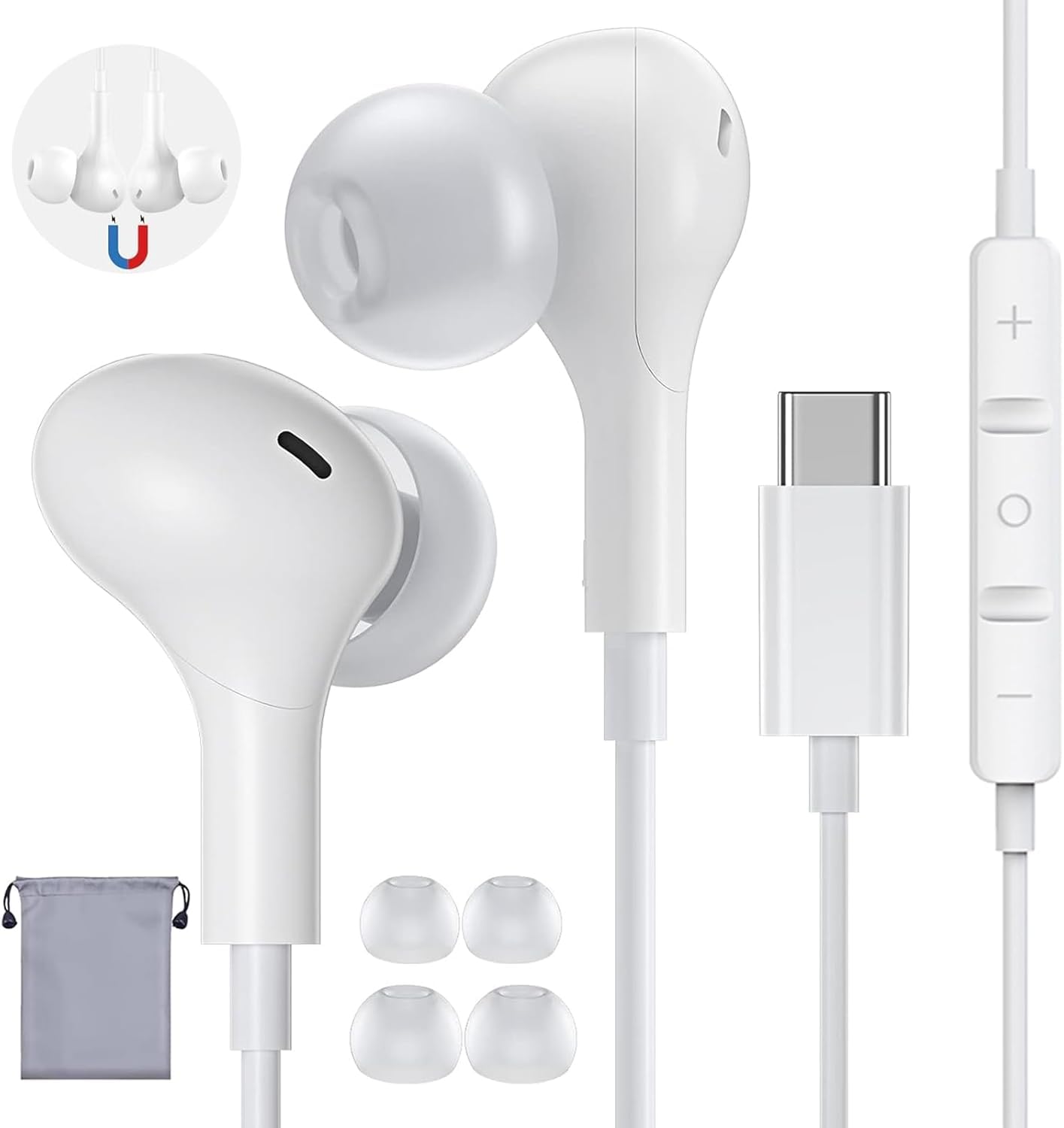 

Xunbida Wired Earphones with Microphone Sound Quality Magnetic HIFI Sound Volume Call Noise Compatible with iPhone Includes Storage Pouch Type-C