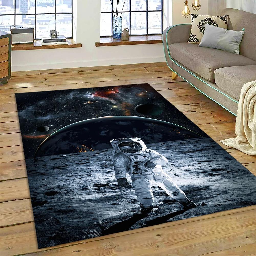 Weltraum Astronaut Universum Raumfahrer Cartoon Teppich Teppich für Zuhause Wohnzimmer Schlafzimmer Sofa Fußmatte Dekor, Kinderbereich Teppich Rutschfest