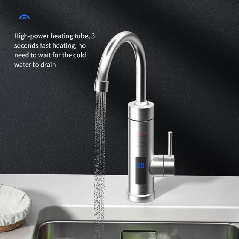 Digital Display Instant Hot Water Heater Household Kitchen Stainless Steel Electric Faucet 3000W Intelligent