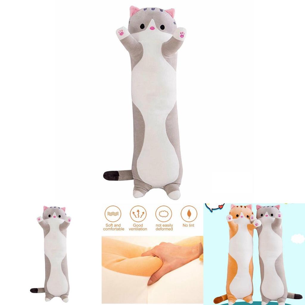 Adorable Long Cat Plush Toy Soft Stuffed Kitten Pillow Perfect For Kids Sleeping Comfort