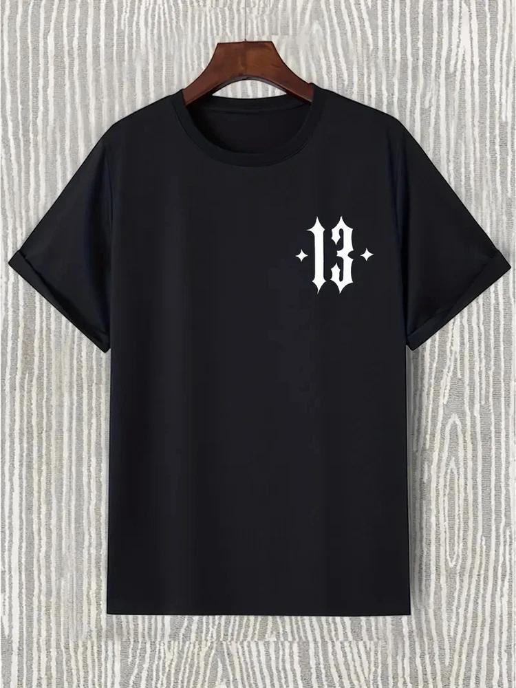 Number 13 Graphic T Shirt Mens Gothic Punk Style Streetwear Black Cotton Tops