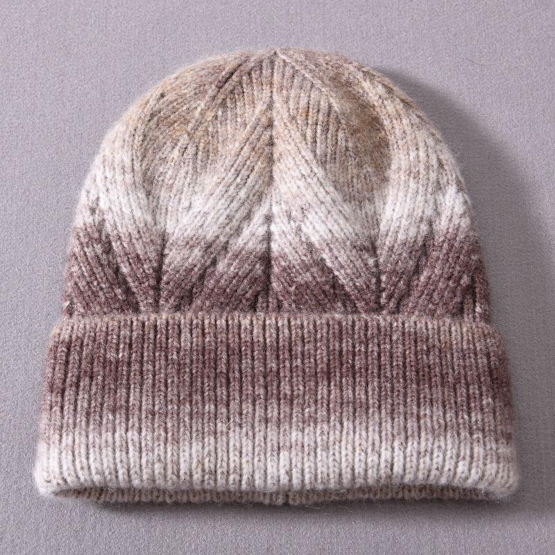 Gradually change knitted hat twill yarn ins wind wool blend outdoor wool hat ear protector warm wool hat