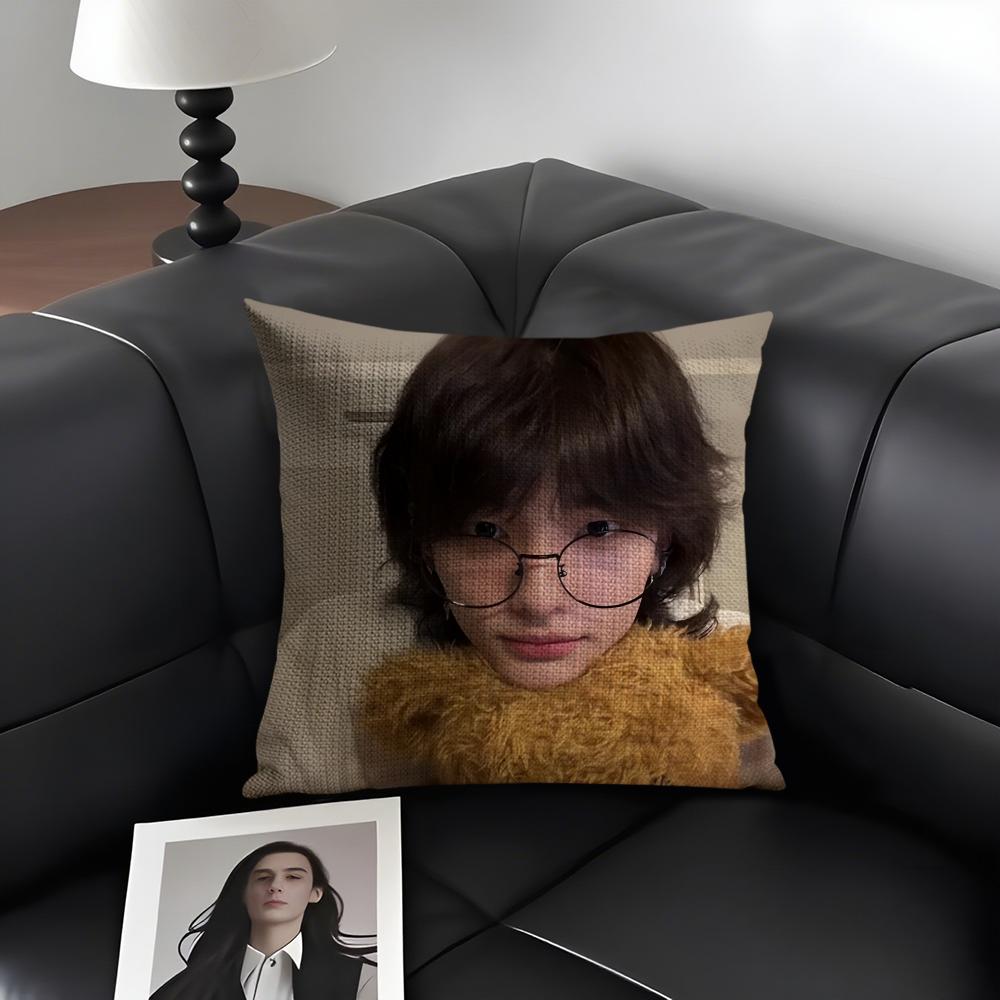 HHyunjins Singer Cushion Cover Natural Linen Organic Fabric DoubleSided Printing Sofa Home Decor Gift Pillow Case