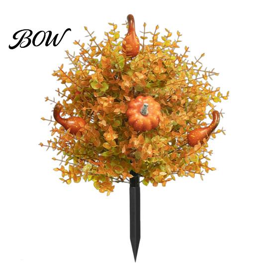 Autumn Porch Landscaping Stakes Fall Artificial Pumpkin Violet Eucalyptus Flower Stakes, Weather Resistant Outdoor Plants Large Garden 1pc