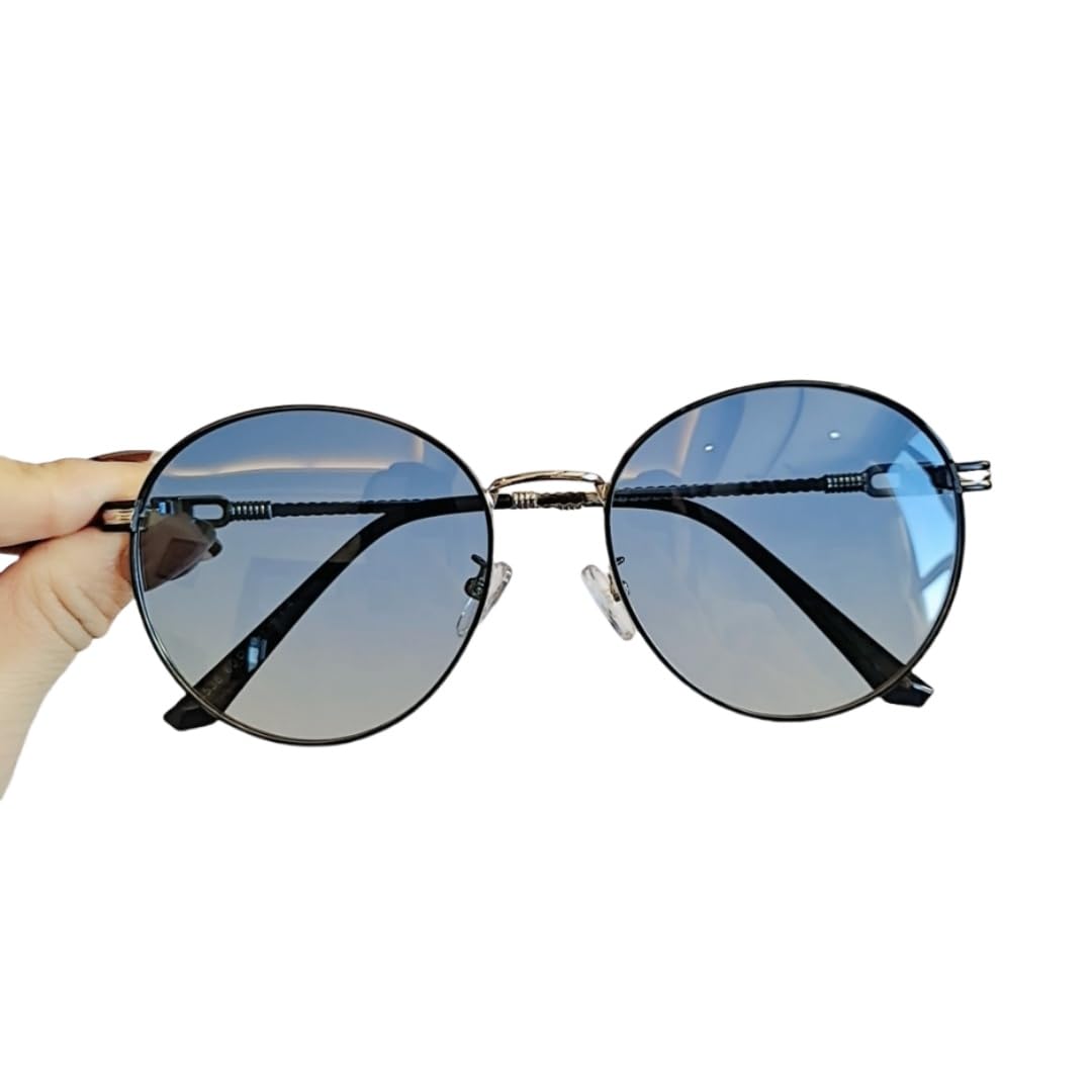 

Feisedy Polarized Sunglasses for Men and UV Color Metal Small Mountain B1247 Women, UV400, Protection, Stylish, TAC, Round, Lens, Frame, Face, синій