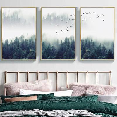 Massivholzrahmen Waldlandschaft Abstrakte Wandkunst Bild Leinwand Malerei Poster Druck Dekor Wandkunst Bilder Wohnzimmer Dekoration