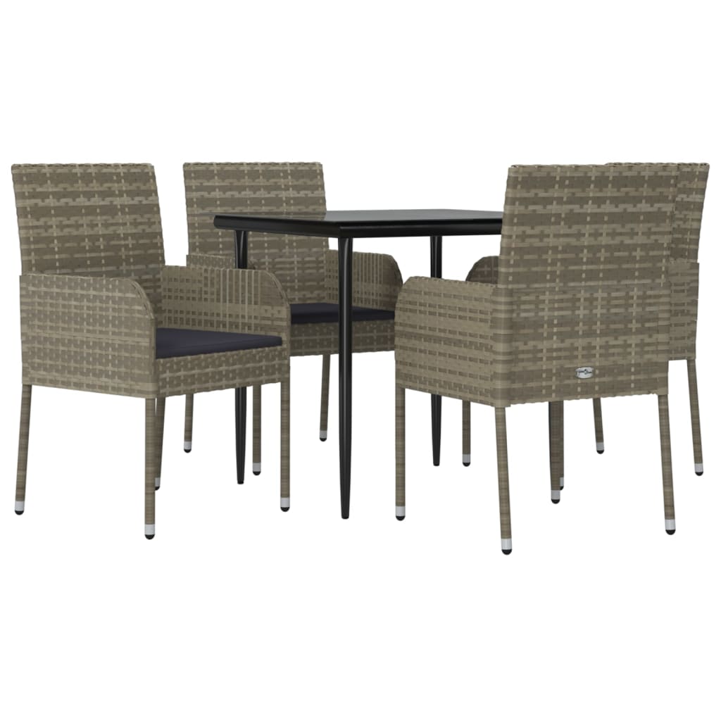 Vidaxl 5-Cz. Garden Furniture Set, Cushions, Black-Grey PE Rattan