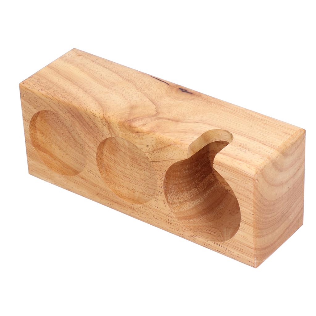 3‑Slots Wooden Coffee Portafilter Holder Tamper Stand Tamping Base for Home Bar Counter Wood Color