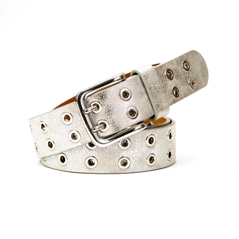 Unisex Leather Eyelet Buckle Belt with Rivet Detail - European & American Style Trend