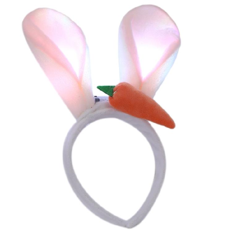 Light Up Rabbit Ears Headband Cute Plush Bunny Ear Hair Accessory for Women