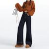 Women's Winter Thick Velvet Slimming Wide Leg Jeans - Plus Size, Dark Color, Warm Micro Flare Pants