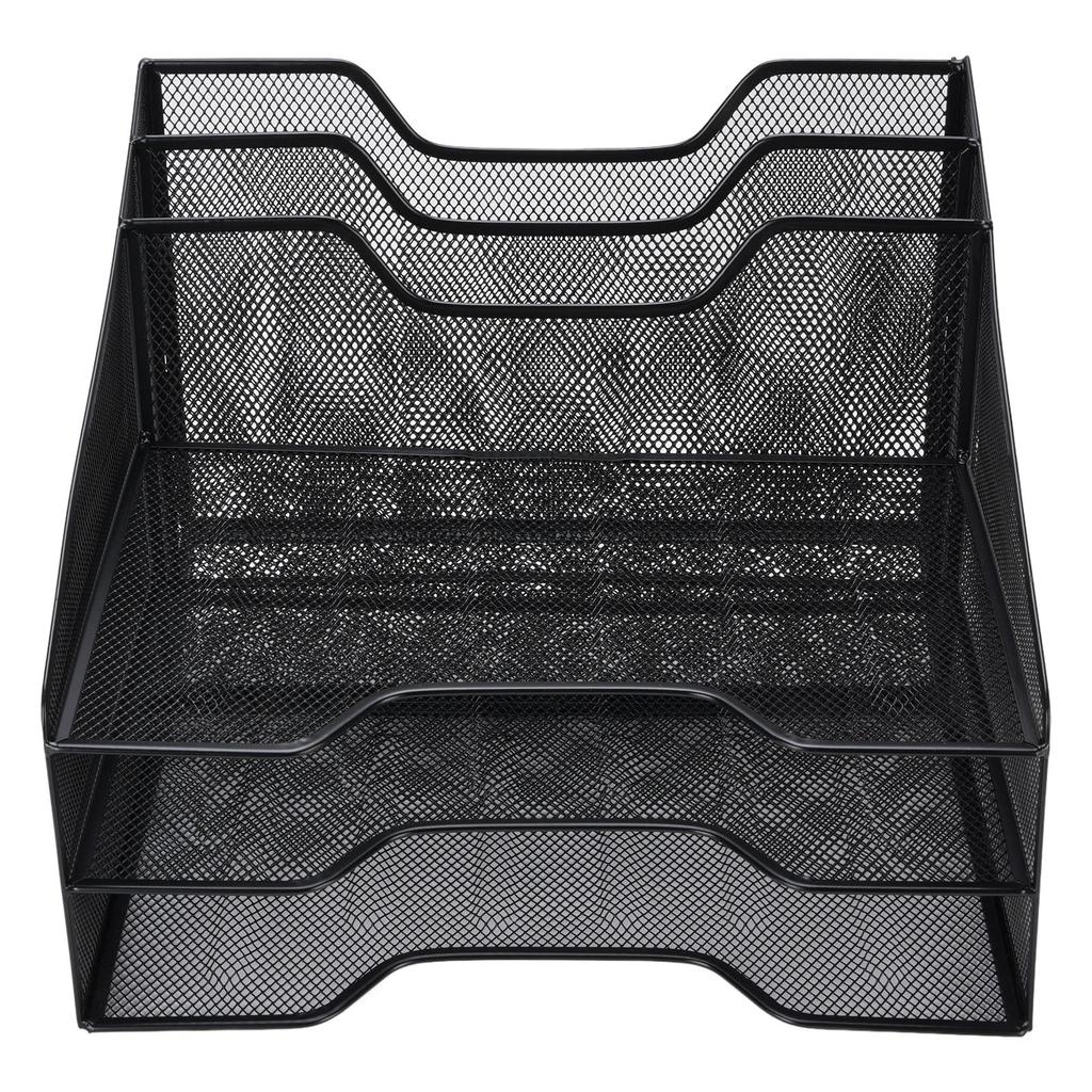 3 Tier Paper Tray Metal Mesh Desktop Organizer Sorter Letter File Document Storage Rack Office Supplies