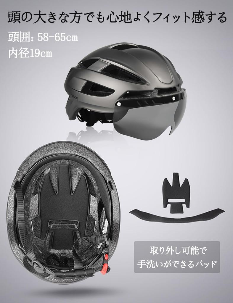 Jovno Bicycle Helmet for Adults Large Extra Large Size Cycle Helmet Lightweight 18 Vents Magnetic Goggles with LED Light XXL 58-65cm (Black)