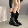 Women's Boots Winter 2024 Casual Low Heel Non Slip Comfort Waterproof Pleated Leather Boots Cold Resistant Boots