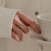 New Korean Star Moon Tassel Ring for Women, Silver Minimalist Leaf Feather Adjustable Finger Ring Jewelry