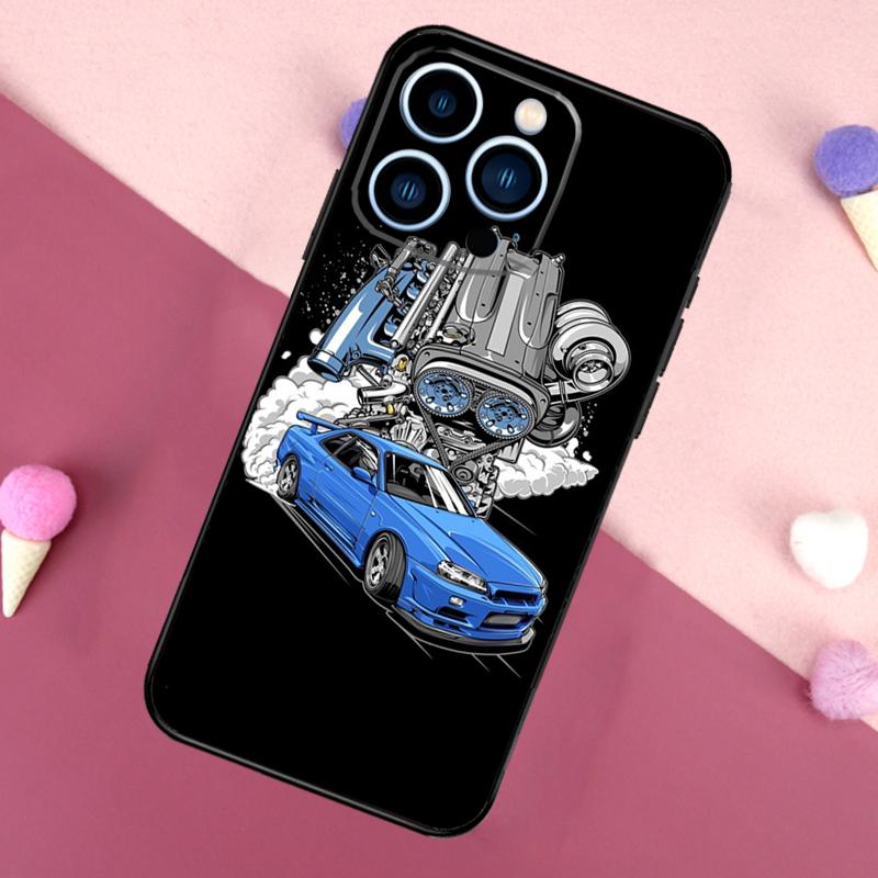JDM Car RB26 Engine Case For iPhone 16 15 11 13 12 Mini 14 Pro Max XS X XR Plus Soft Back Cover