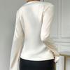European and American sexy tops v-neck bow lace-up long-sleeved women's shirts new high-end shirts