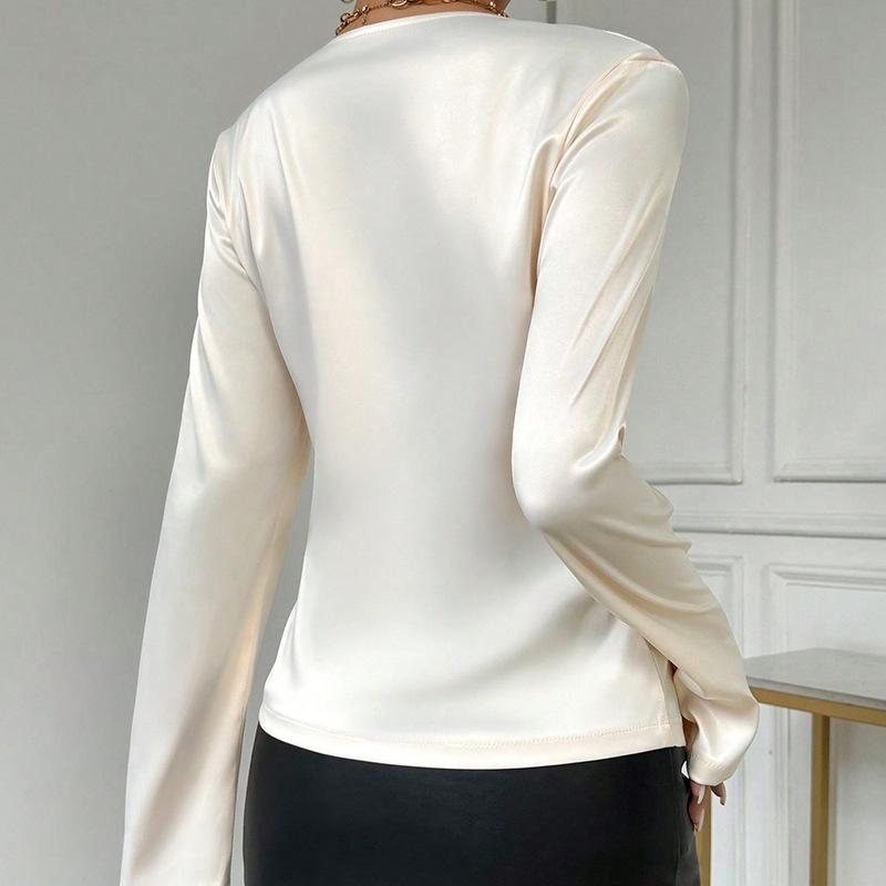 European and American sexy tops v-neck bow lace-up long-sleeved women's shirts new high-end shirts