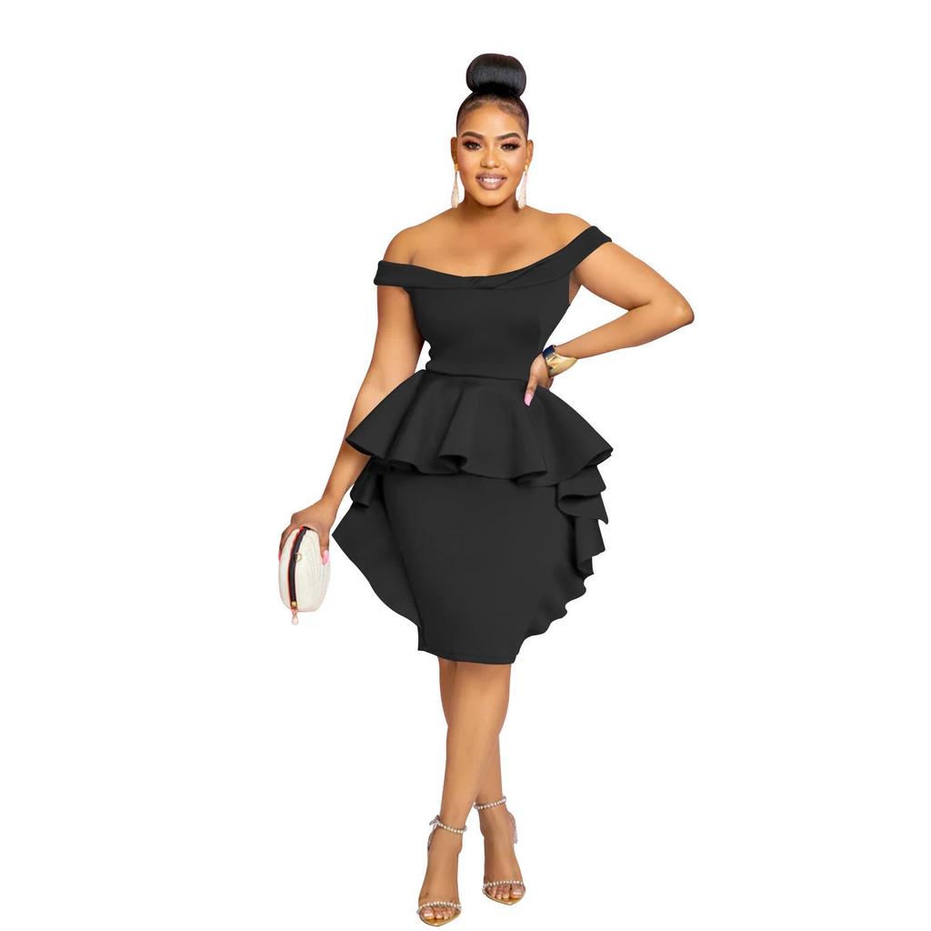 X6293 Fashion Women's Solid Color Sleeveless Ruffle Short Dress