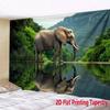 African Elephant Nature Tapestry Wildlife Reflection Lake Wall Hanging Animal Decor Bedroom Print