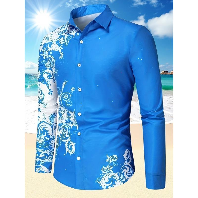 Poker Square Pattern Men's Shirt Red Peach 3D Printed Shirt Casual Loose Aloha Shirt Long Sleeve Collar Top