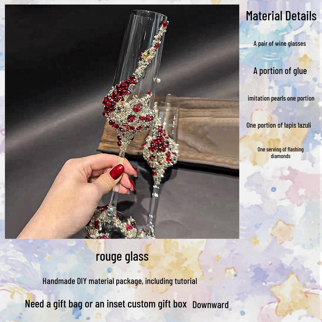 DIY Crushed Diamond High-Stemmed Wedding Toasting Glasses Pair - Handmade Bride & Wedding Gift