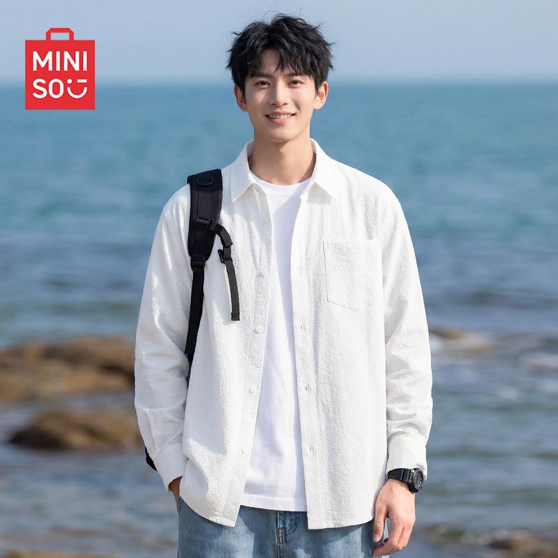 

MINISO Men s American Retro Textured Long-Sleeve Casual Shirt XL