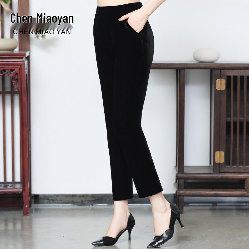 

Осень 2023 г. Женские черные облегающие бархатные прямые повседневные брюки 4XL