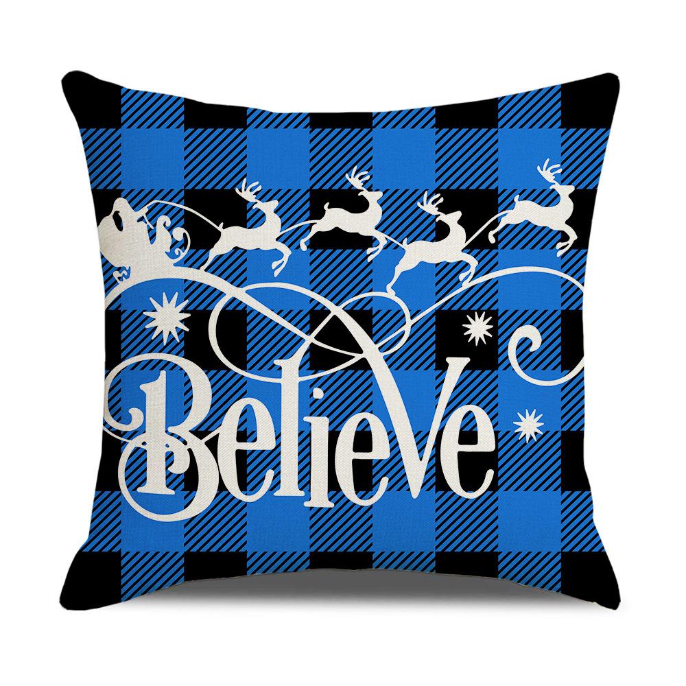 Leinen Kissenbezug Frohe Weihnachten Einfacher Karomuster Weihnachts-Kissenbezug Kissenbezug Zuhause Weiche Dekoration Kissenbezug