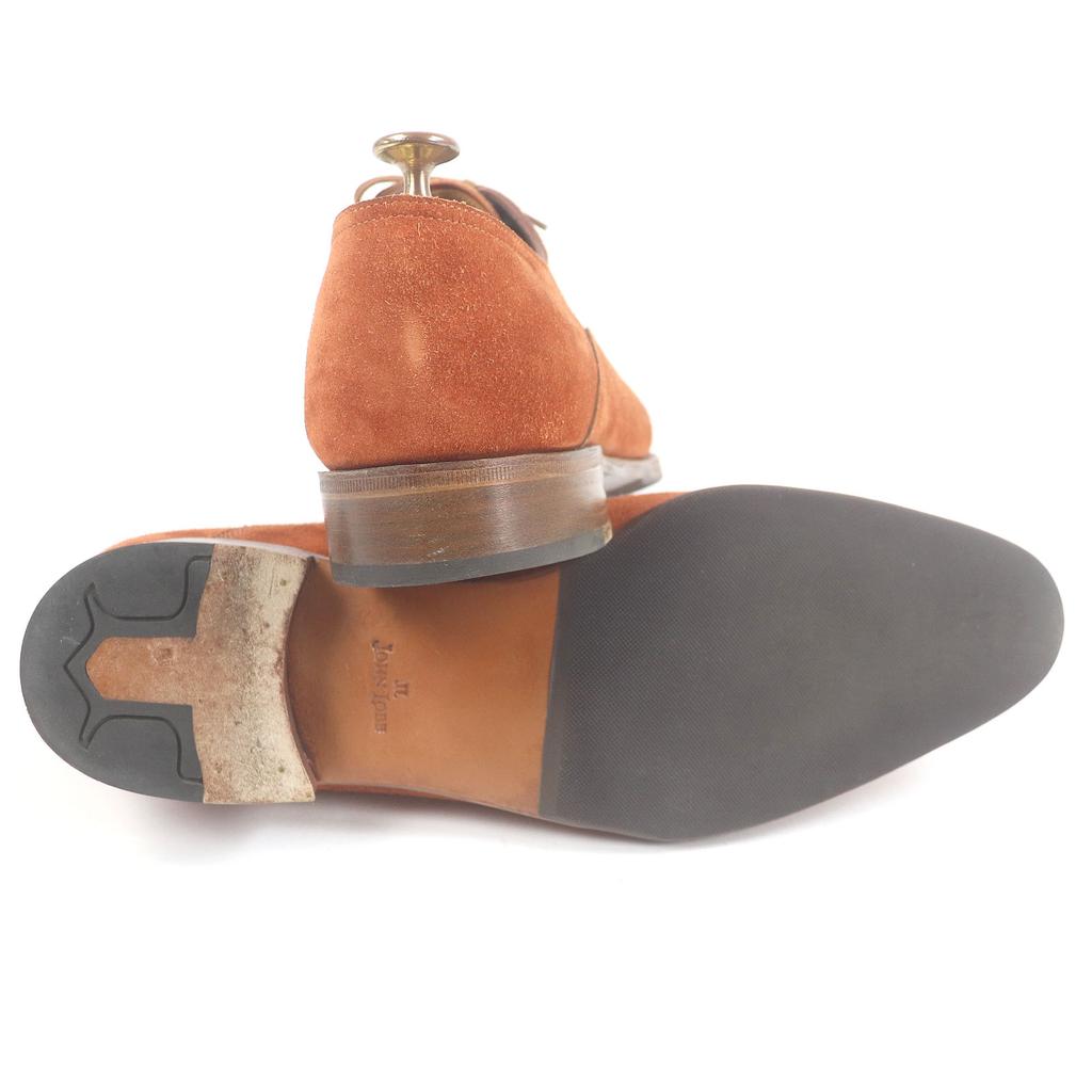 Great John Lobb Aston Martin Dress Shoes Plain Toe 7000 Last Terracotta Suede Leather Used