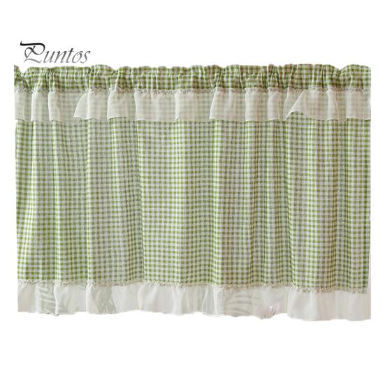 Pastoral Kitchen Curtain Plaid Short Curtain, Rod Through Top Design, Blocks Oil Smoke And Dust Simple Color Rustic for Half Windows Cabinet