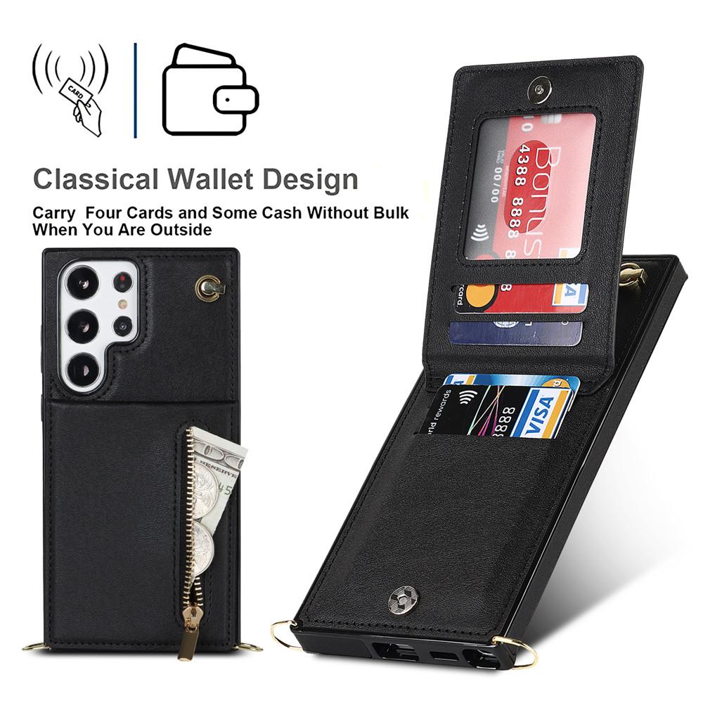 Zipper Wallet CrossBody Lanyard Case For Samsung Galaxy S25 S24 S23 Ultra S22 Plus S21 FE S20 S10 S9 Kickstand Cards Solt Cover