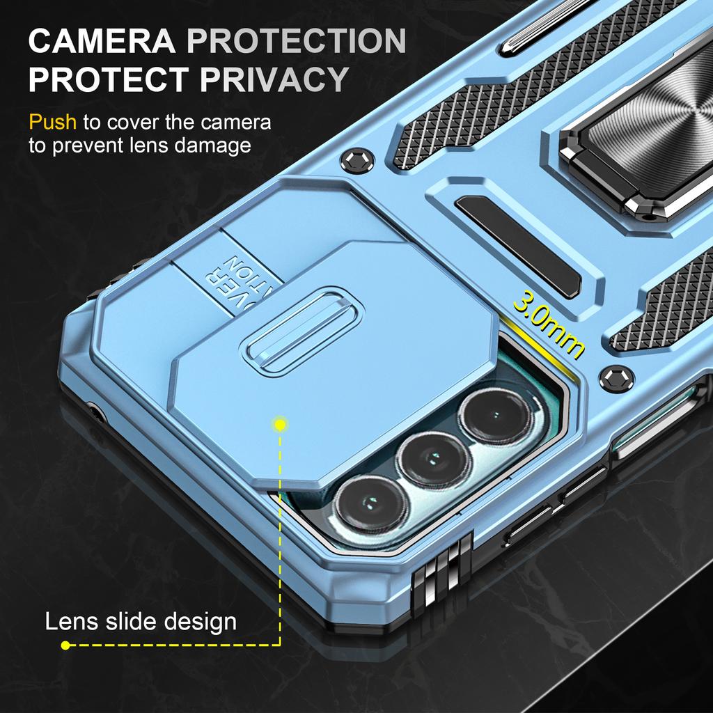 For Motorola Moto G Stylus 4G (2022) Armor Series Drop-proof PC+TPU Phone Case Kickstand Back Cover with Slide Camera Lid