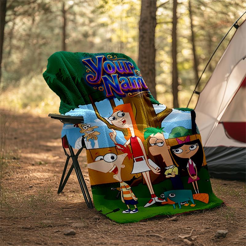 Customizable Phineas and Ferb Throw Blanket – Personalized Name, All-Season Cozy Snug Blanket, Machine Washable, Personalized Blanket