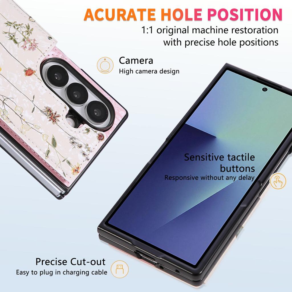 For Samsung Galaxy Z Fold7 5G Case Flower Leather PC RFID Blocking Phone Cover Card Slots