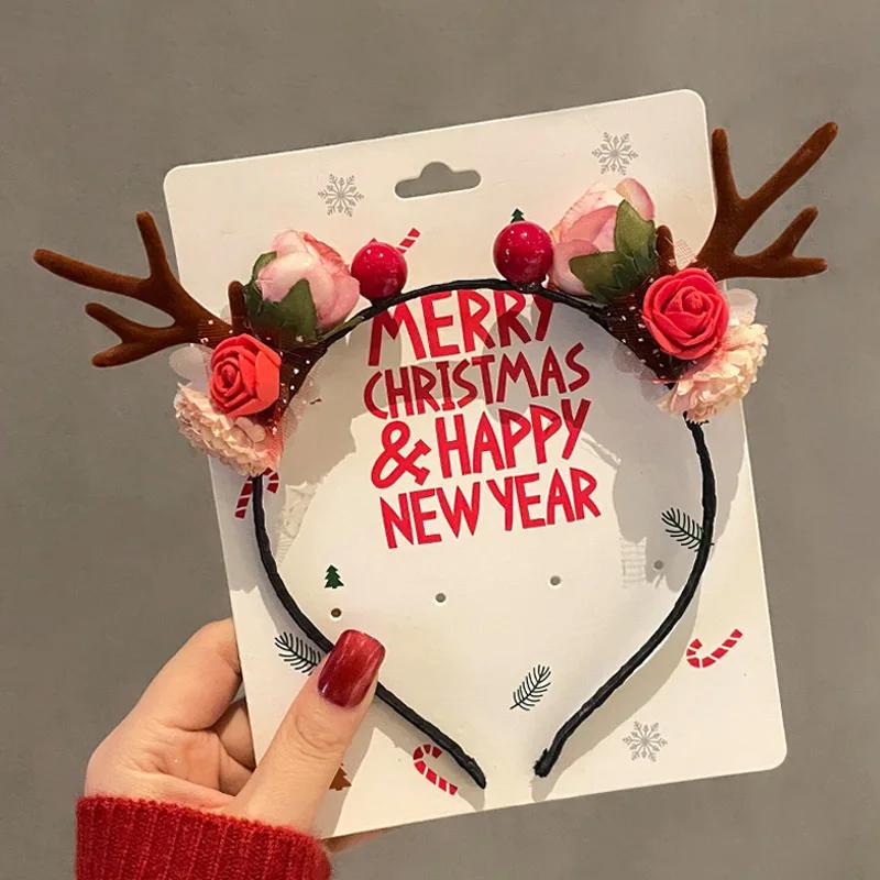 Cartoon 3D Spring Christmas Headband Fluffy Plush Christmas Hat Santa Claus Hairband Cosplay Prop Deer Ear Xmas Hair Accessories